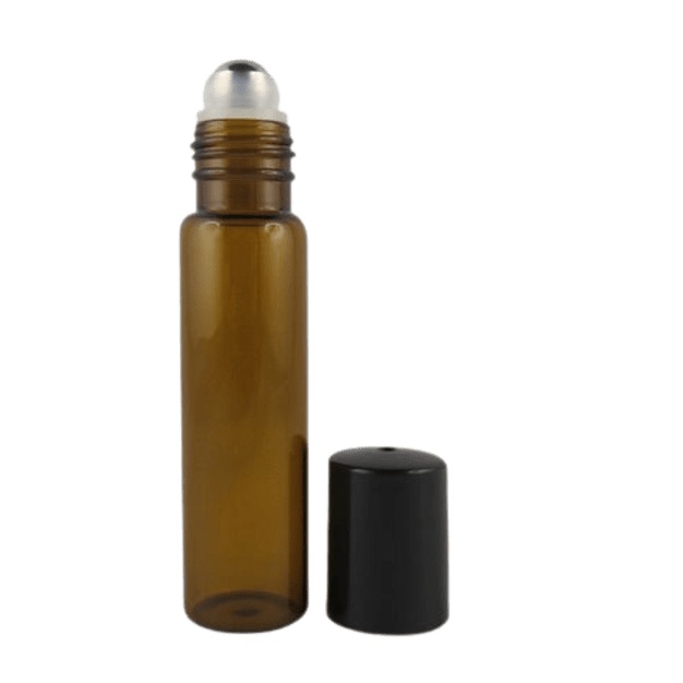 15ml roll-on lahvička z jantarového skla s ocelovou kuličkou
