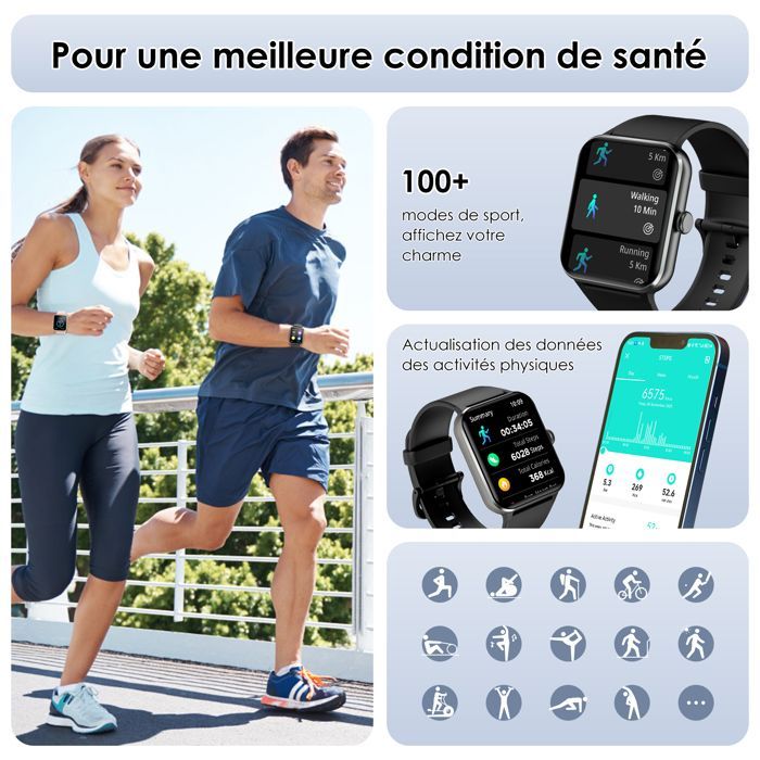 Smartwatch da uomo Blackview con chiamate Bluetooth, display da 1,85'', SpO2/impermeabile/sonno/calorie/oltre 100 modalità sportive/IP68 blu