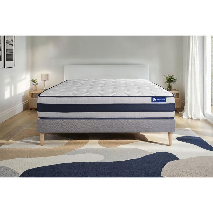 Ensemble Matelas Sommier 120x190 cm - Sommier Gris (en kit) - Actilatex Ergo