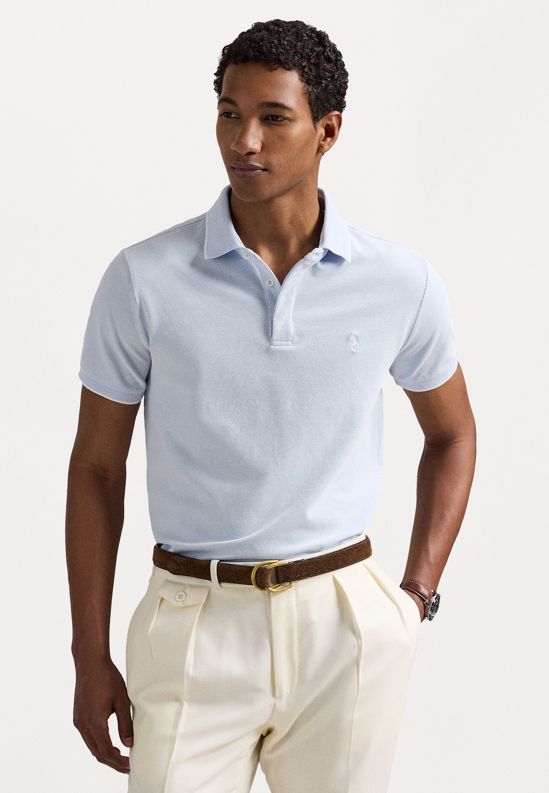 Polo Ralph Lauren CUSTOM SLIM FIT STRETCH OXFORD MESH POLO - Poloshirt - kantoorblauw/wit