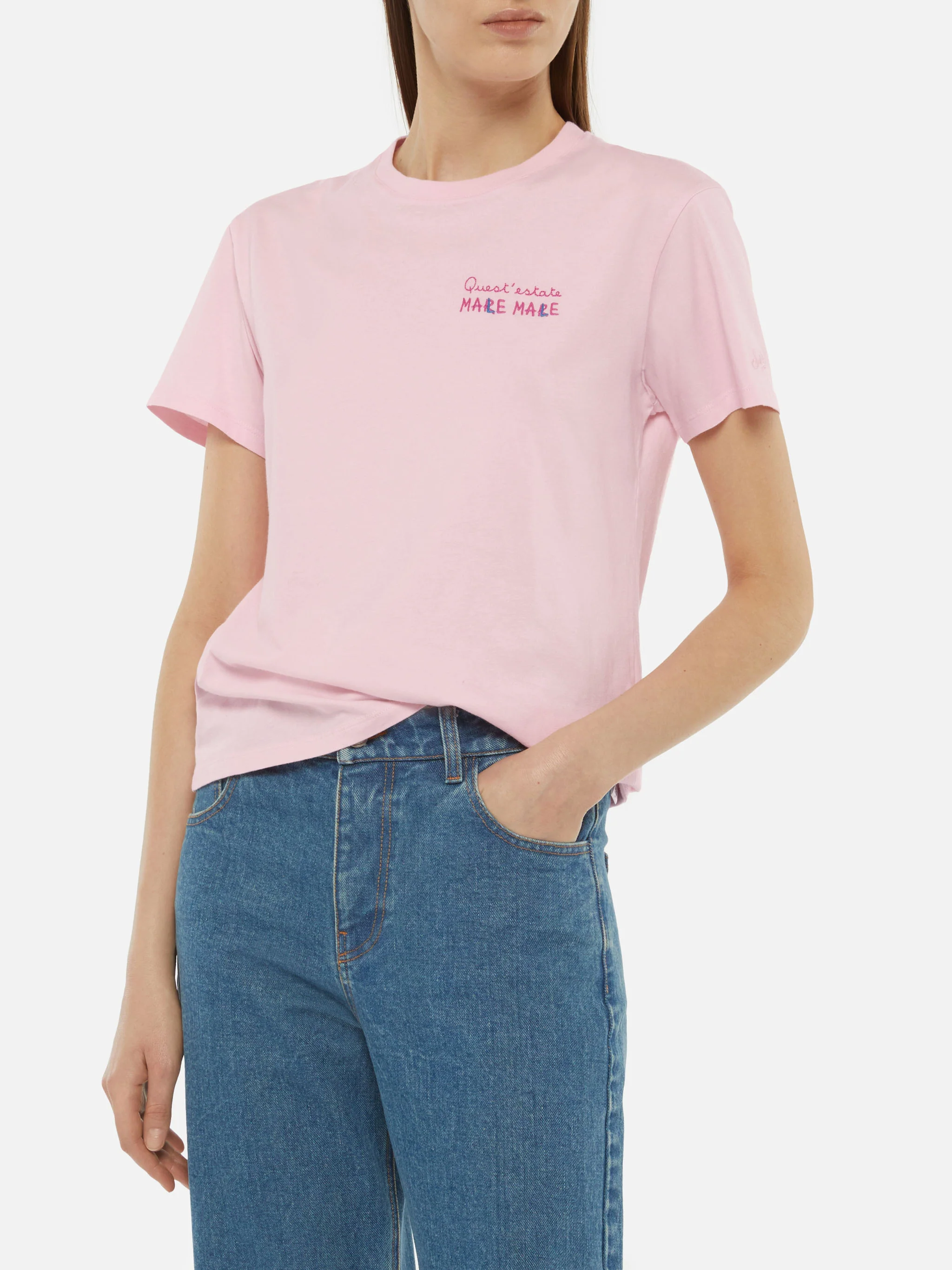 Emilie katoenen T-shirt met Mare Male-borduurwerk