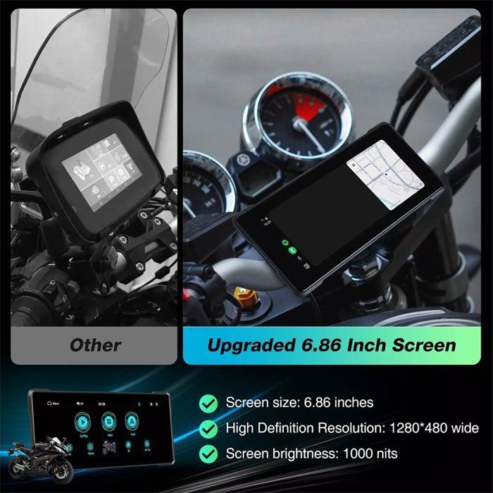 Pantalla portátil Bluetooth para motocicleta de 6,86 pulgadas con navegación GPS, resistente al agua IP68, inalámbrica, compatible con CarPlay, Android Auto y reproductor MP5.