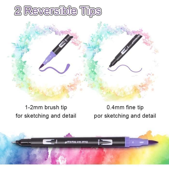 Pennarelli colorati, 100 colori, pennarelli ad acquerello con punta a pennello e pennarelli a punta fine per libri da colorare per adulti, disegno