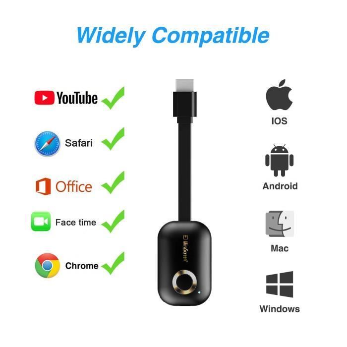 4K 5G WiFi HDMI Display-Empfängeradapter, MiraScreen Streaming-TV-Stick-Konverter unterstützt AirPlay/Miracast/DLNA