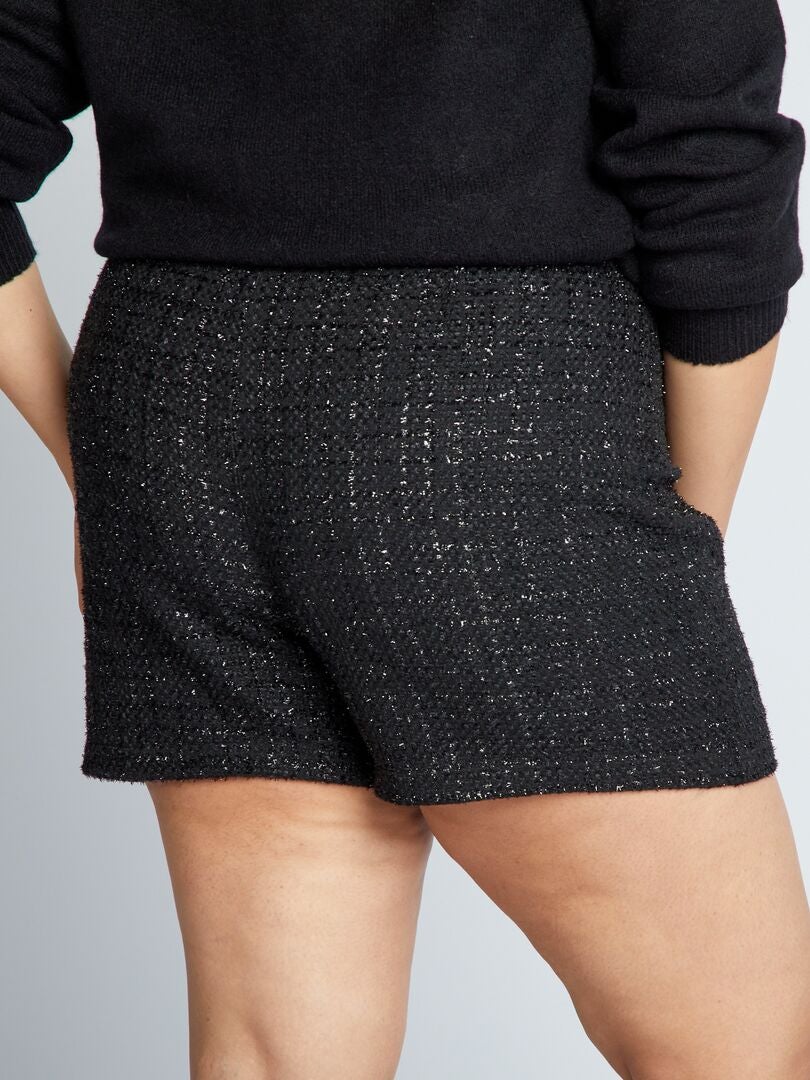 Tweed shorts met knoopjes met patroon - zwart