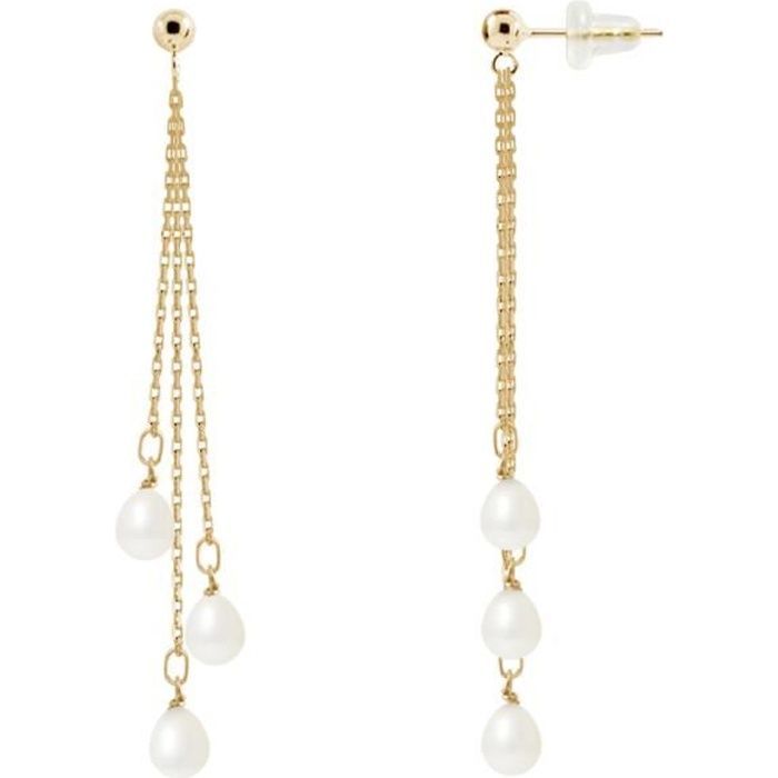 Pendientes colgantes - PERLINEA - Perlas de agua dulce auténticas de 5-6 mm - Oro amarillo - 2 años de garantía