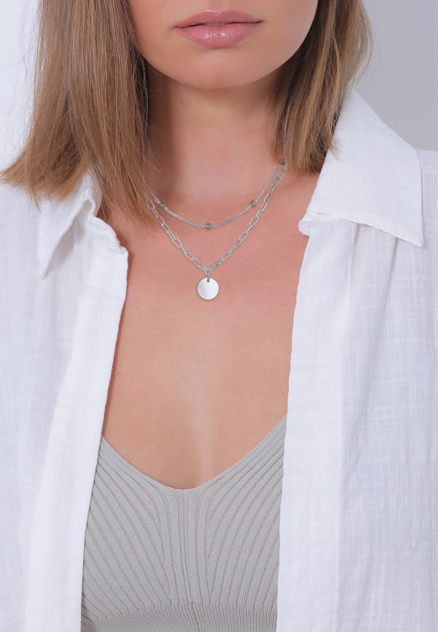 Elli PREMIUM Chaîne de vélo pour dames Pierre de Labradorite en argent sterling 925