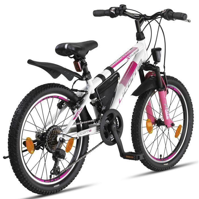 Full Suspension Mountain Bike - UNICORN - 21 Speeds - Hydraulic - 20 inches - White/Pink