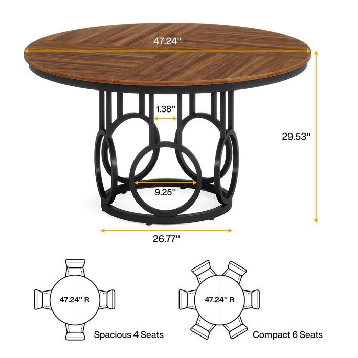 Tavolo da pranzo rotondo, Little Tree, 120×120×75 cm, tavolo da cucina in legno con robusta base in metallo per 4-6 persone, marrone