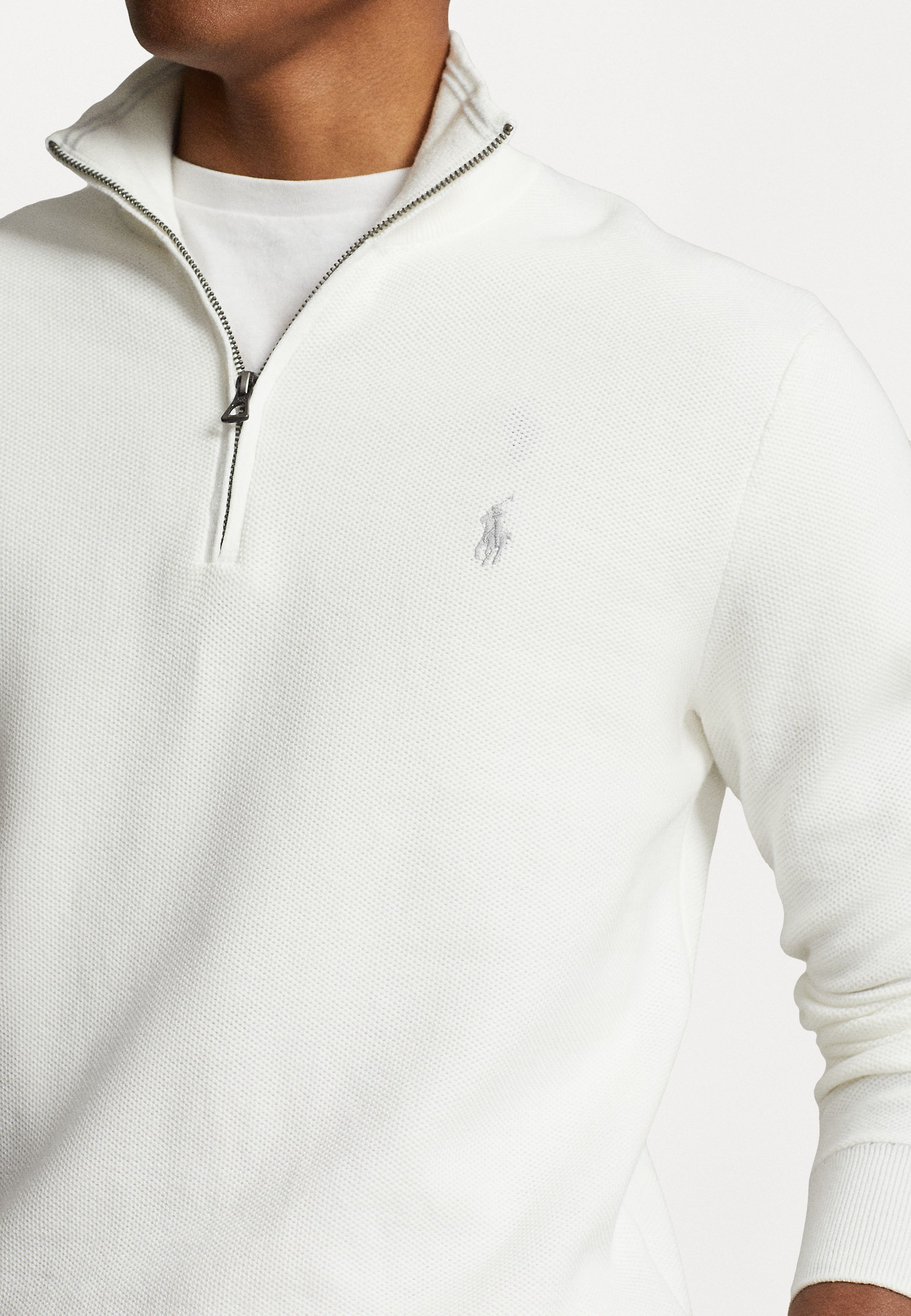 Polo Ralph Lauren gebreide katoenen trui met kwartrits - Trui - deckwash wit