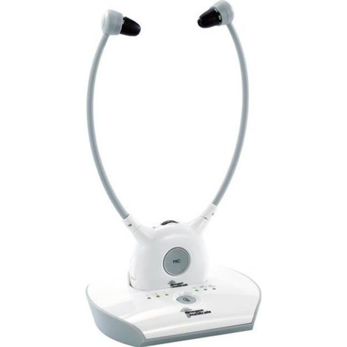 Wireless TV Headphones - NEWGEN MEDICALS - Premium - Audio Amplification - Active Noise Cancellation - White