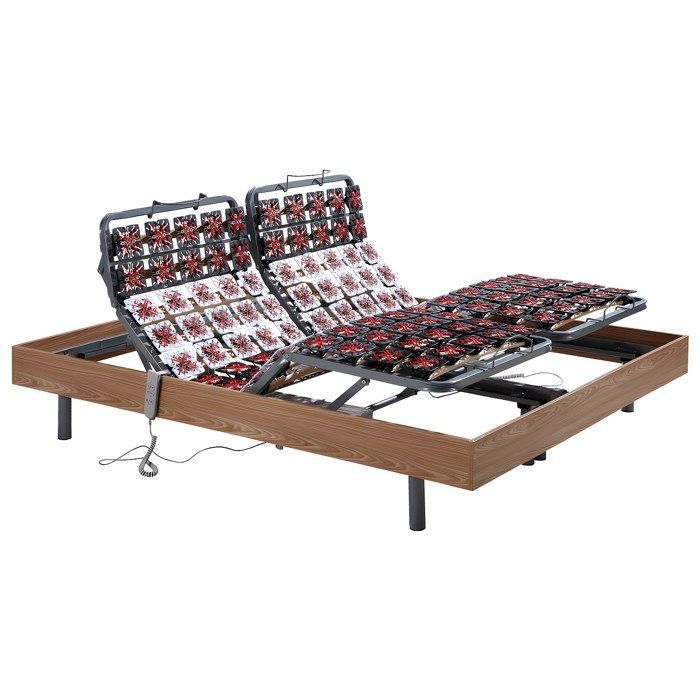Cama eléctrica de relajación con base de láminas y colchón de látex 100% de 3 zonas - 2 x 70 x 190 cm - Natural claro - JUPITER de YSMÉE