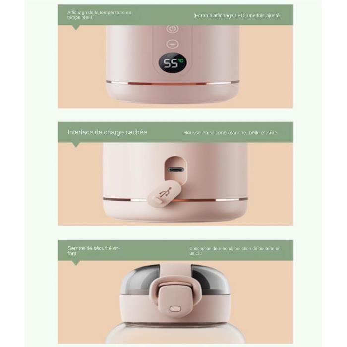 Calentador de agua portátil, calentador de agua portátil para leche de fórmula infantil con capacidad de 300 ml, calentador de biberones portátil inalámbrico, función de carga USB.