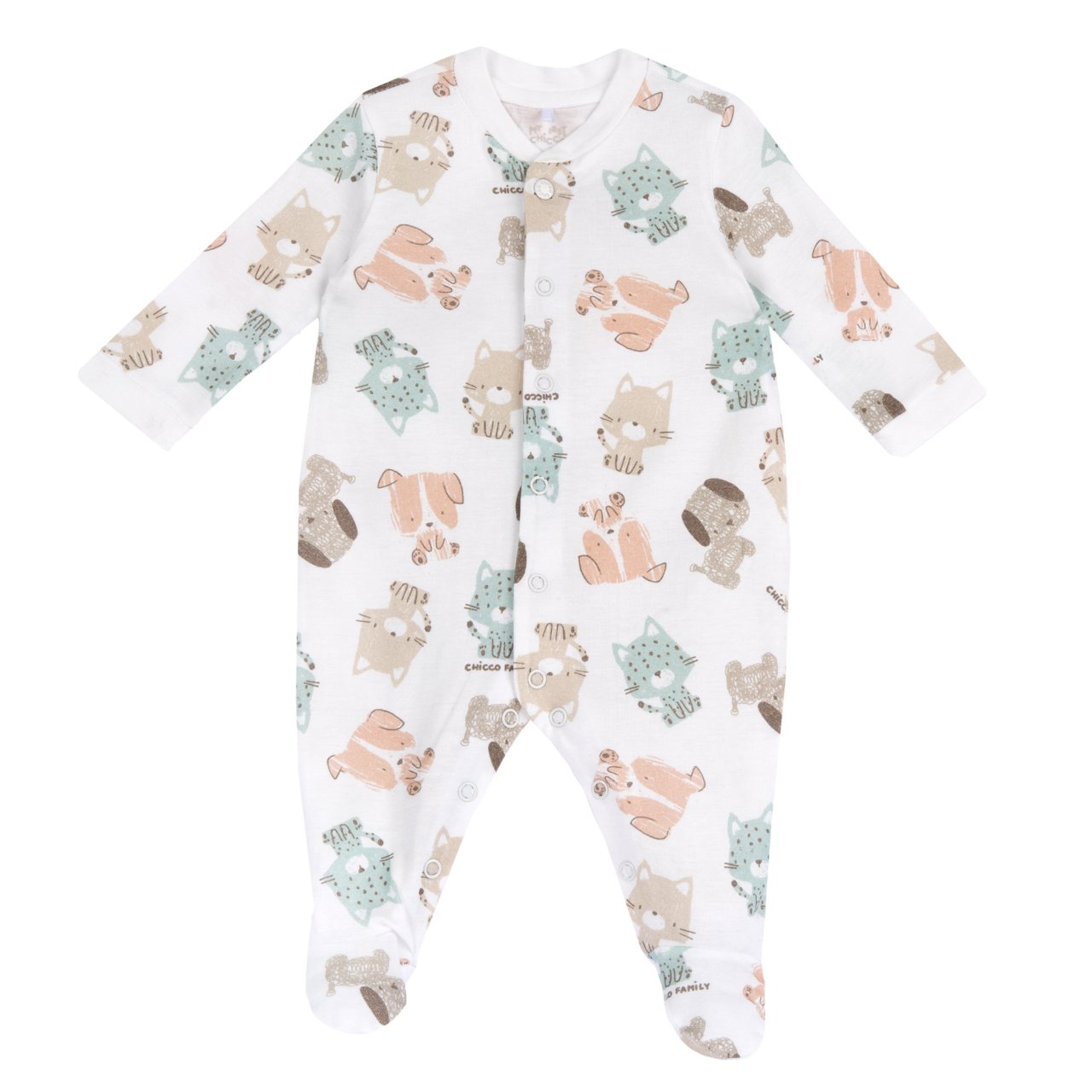 Babypyjama mit Tiermotiven, vorne zu öffnen