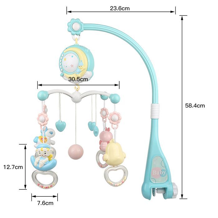 Móvil musical con control remoto para cuna de bebé con proyección de luz, música y sonidos, apto desde el nacimiento.
