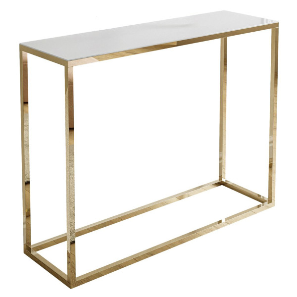 Konsola MODERN 100 cm złoty chrom/białe szkło