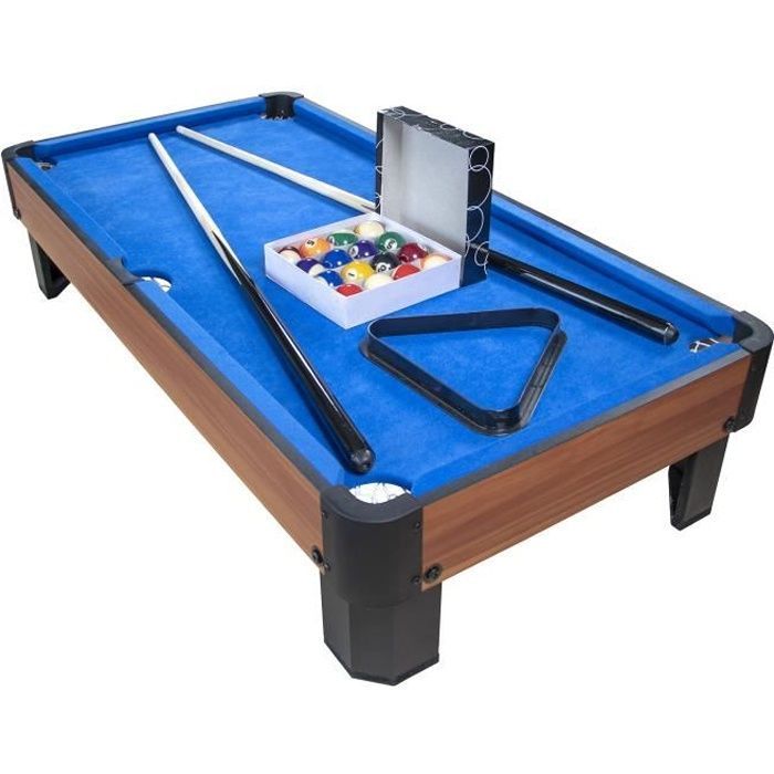 Compact tabletop pool table with accessories - Office or game room pool table kit, Brown with Blue felt