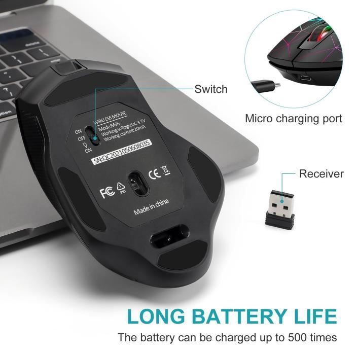 Ratón inalámbrico ergonómico - 2400 DPI - 6 botones - Retroiluminado - USB