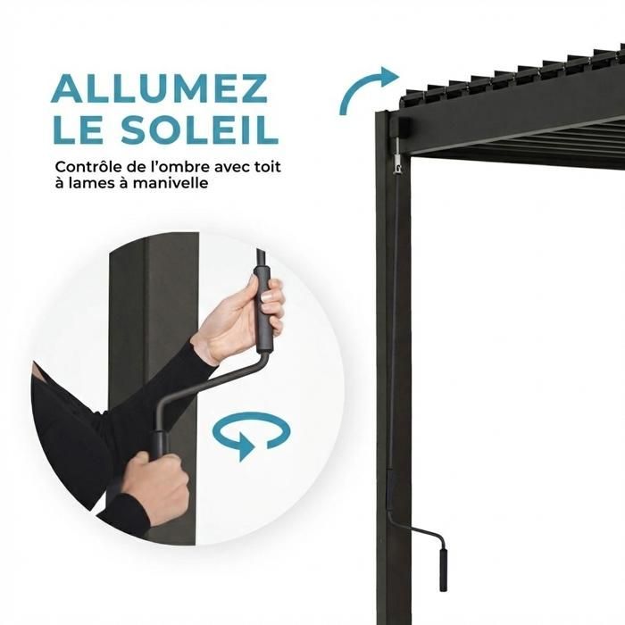 MIRADOR Bioklimatische Pergola 80S 3x5m Verstelbare Lamellen Terras, Buiten en Binnenplaats, Antraciet Staal