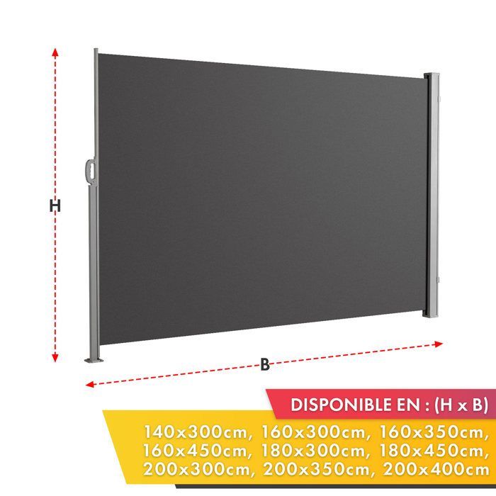 Exterior side awning 280 g/m² privacy screen for terrace, aluminium frame, Anthracite 160 x 350 cm