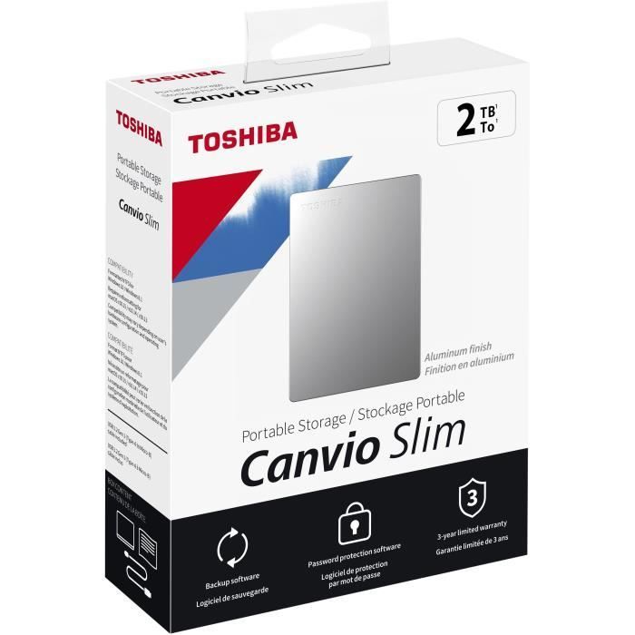 Disco rígido externo - TOSHIBA - Canvio Slim - 2 TB - Prateado