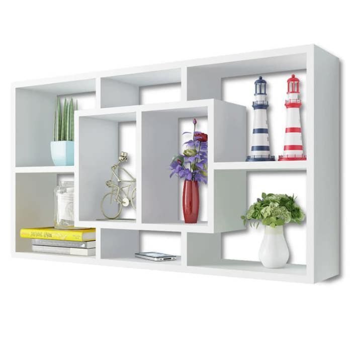 vidaXL wanddisplayrek met 8 vakken, wit