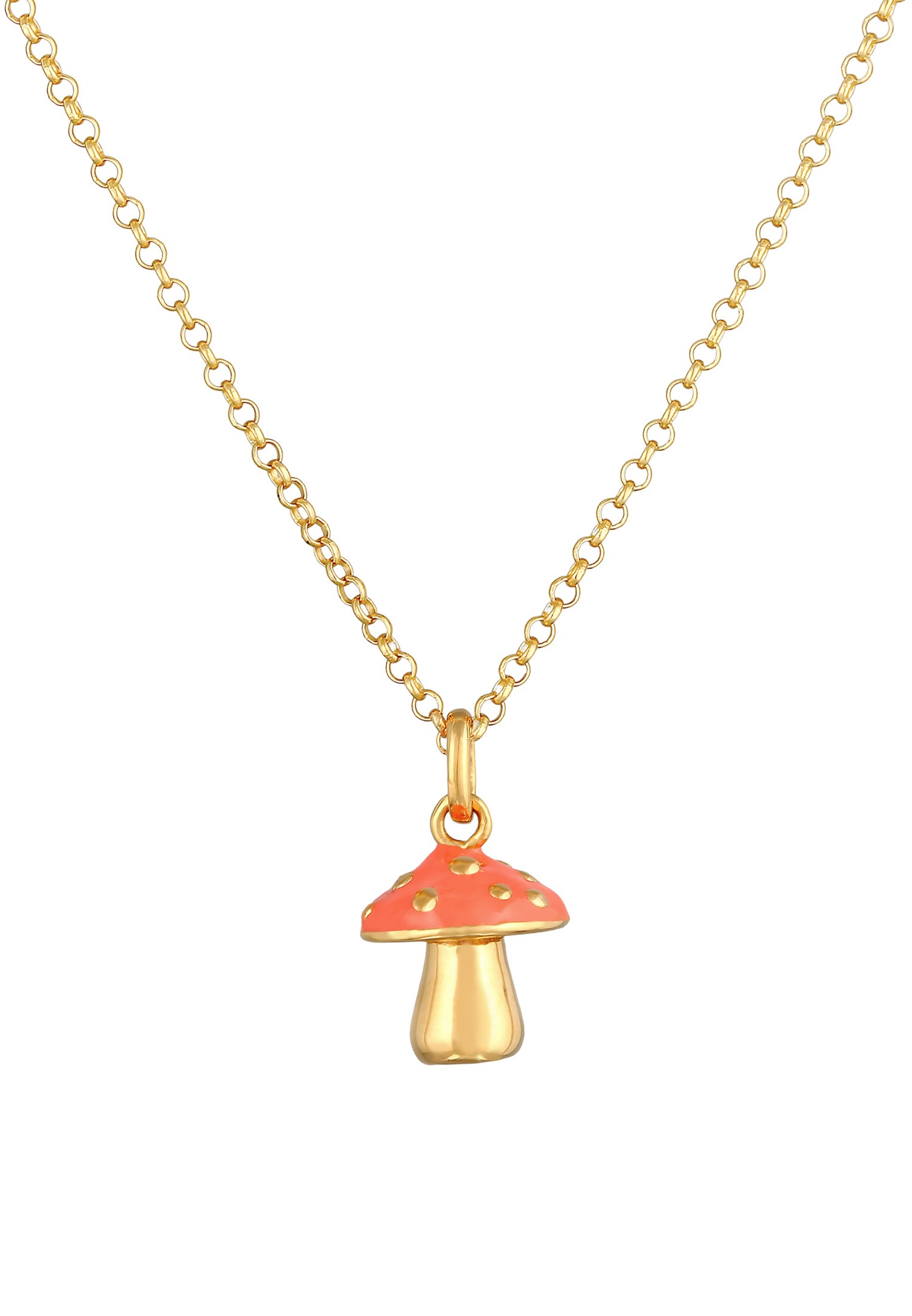 Elli Femmes Pendentif Champignon avec Émail Orange en Argent Sterling 925 Plaqué Or