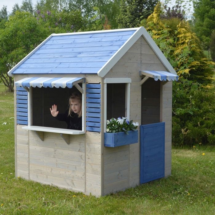 Kangui - Maison de jardin enfant extérieur - Cabane en Bois avec plancher - Toit étanche - Bleu et Blanc