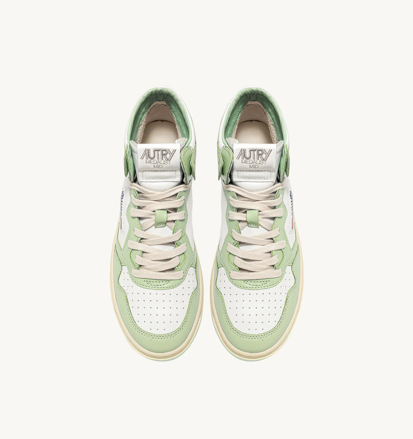 Adidași Medalist Mid din piele în două culori, alb-verde Nil