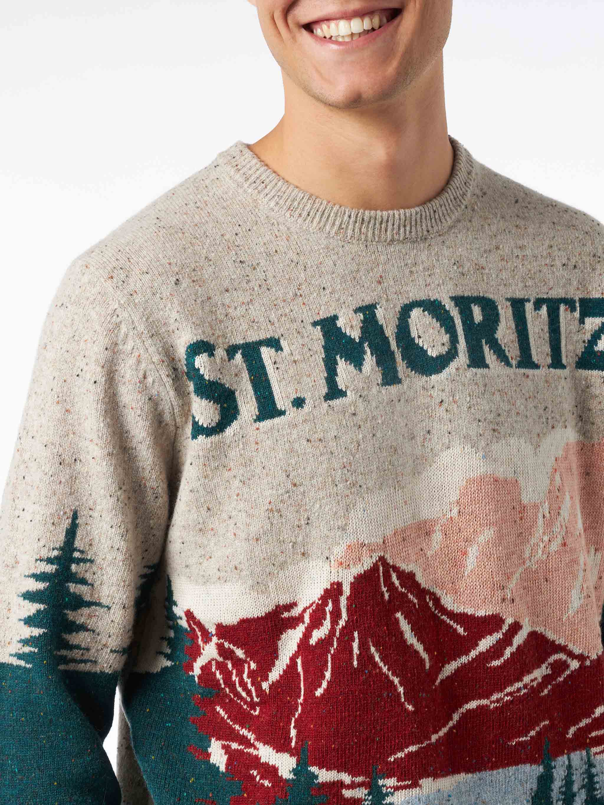 Maglione da uomo girocollo in donegal con stampa jacquard cartolina St
