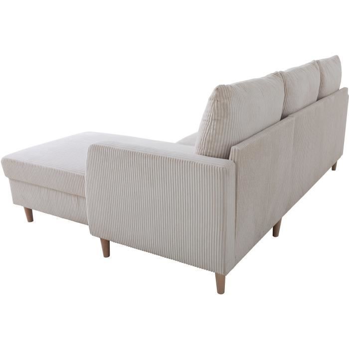 Ecksofa mit festem Sitz – 3-Sitzer – CHIPY – Stoffbezug Lincoln Pearl – Beine aus Naturholz – 192 x 82 x 138 cm