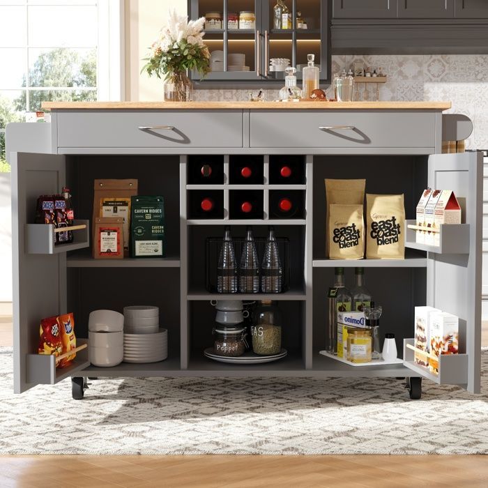Armoire de Cuisine Multi,Îlot de Cuisine Moderne,Buffet de Cuisine sur roulettes,Chariot de Service,102x45x92cm,Gris
