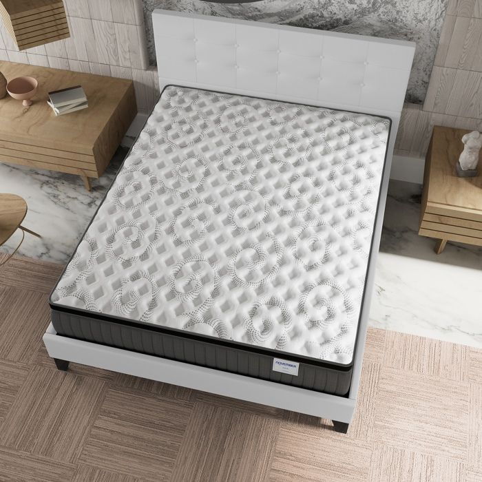 Mattress and bed set (140x200cm) - Elekctra 30cm Pocket springs & Memory foam + Slatted base & headboard in white upholstery
