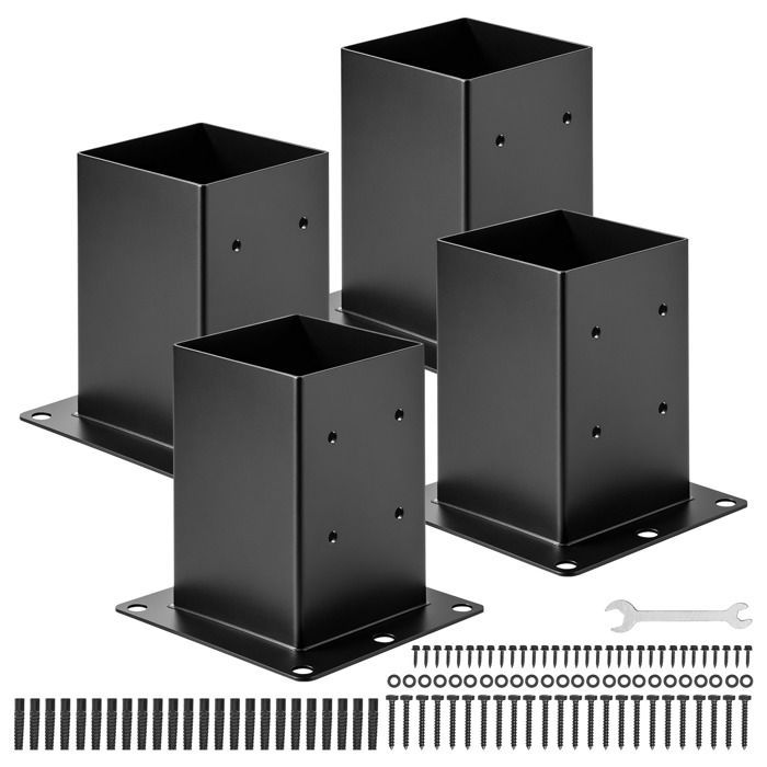 Soporte para poste de madera VEVOR de 140x140 mm - Base para poste - Paquete de 4 - Tamaño interno 142x142 mm - Fabricado en acero al carbono robusto - Negro