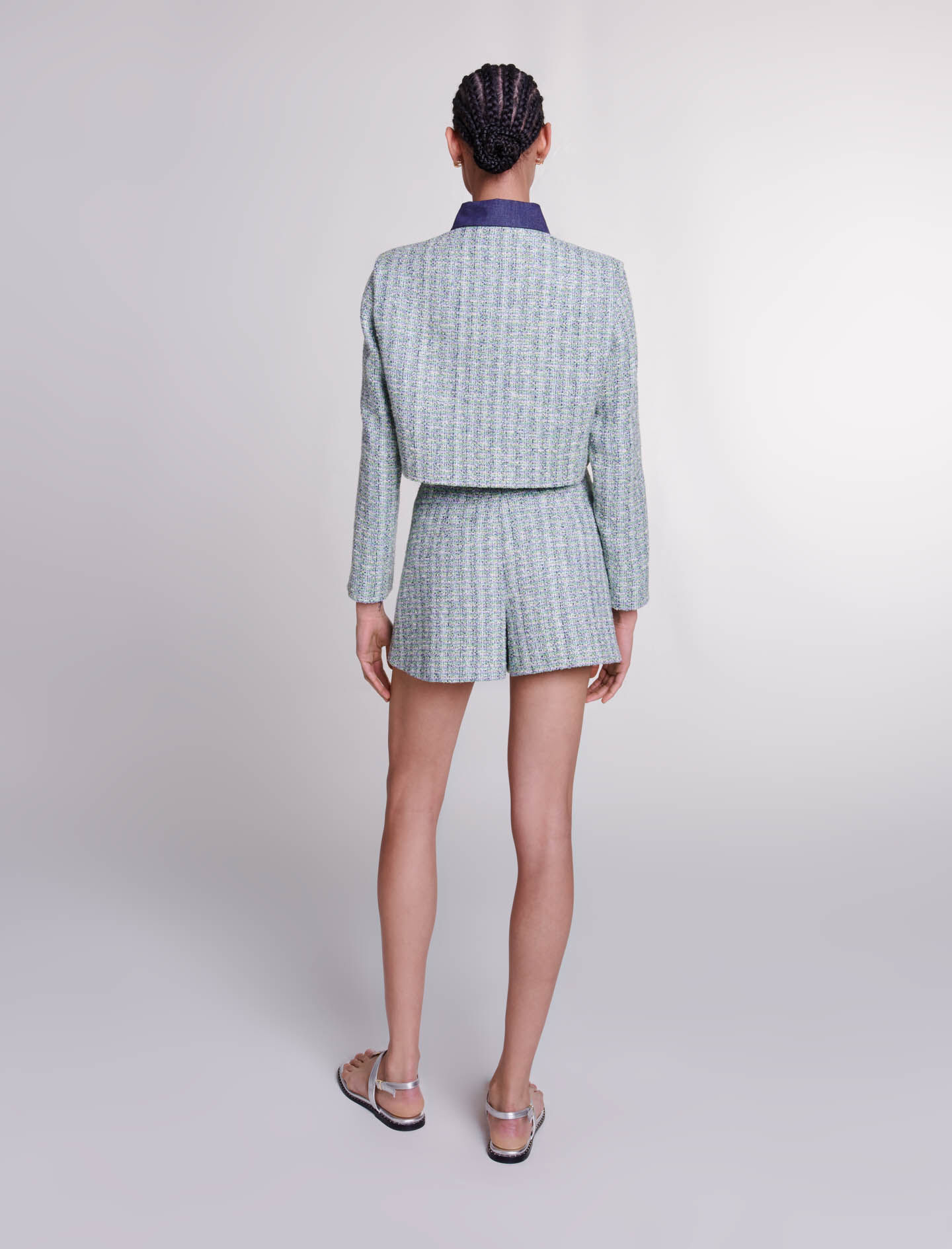 Jachetă scurtă din tweed cu culori contrastante - Multicoloră