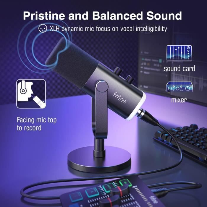 Microfono dinamico USB/XLR - FIFINE - Cardioide RGB - Gaming - Podcast - Trasmissioni