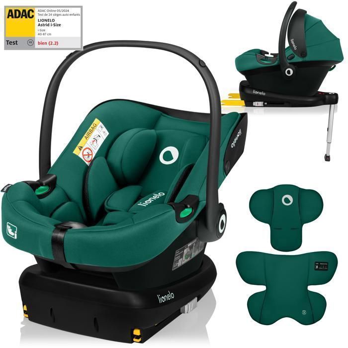 Cadeira auto LIONELO Astrid i-Size (40-87 cm) com base ISOFIX - ADAC - Cadeirinha infantil - Leve - Verde
