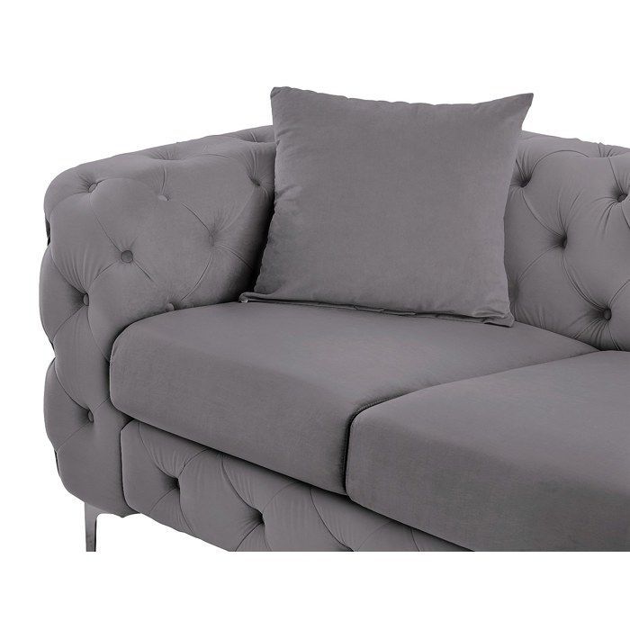 Canapé 3 places chesterfield en velours anthracite EDWINA