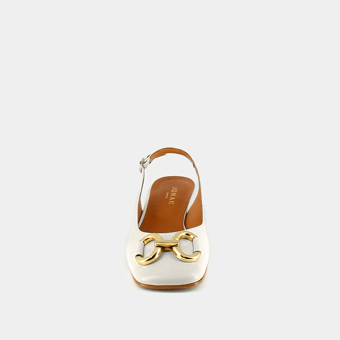 Ballerines slingback à bouts carrés et détails dorés  en cuir vieilli écru