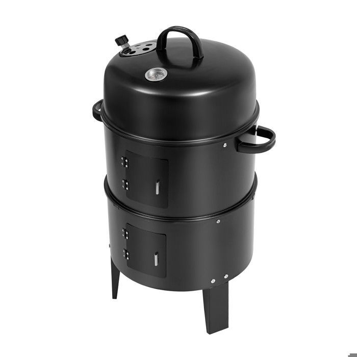 Ahumador 3 en 1 - Barbacoa de carbón - Intensidad de viento ajustable con termómetro - Función de calentamiento de doble capa