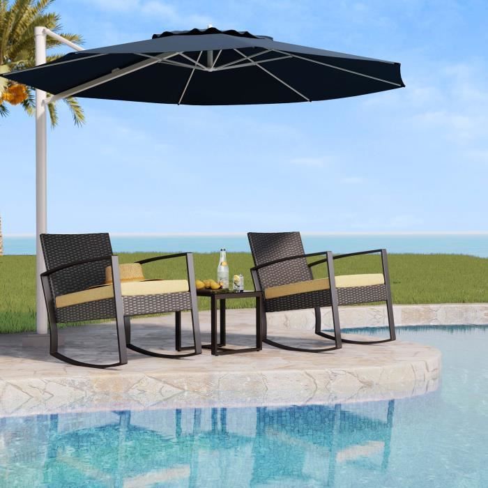 Bealife 3-teiliges Rattan-Gartenmöbelset – Gelb – Für Garten, Veranda und Balkon