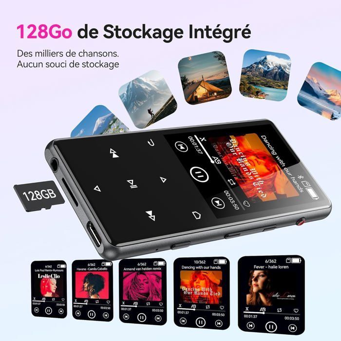 AGPTEK MP3 Player de 128 GB com Bluetooth 5.3, Alto-falante, Tela Grande de 2,4