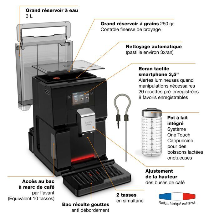 KRUPS Intuition Preference Coffee Machine, Bean Grinder, Espresso/Cappuccino Maker, Touchscreen EA873810