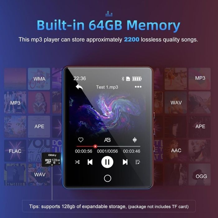 Touchscreen MP3/MP4-speler - OUIZ - D26 - 64 GB - Bluetooth 5.3 - 2,8-inch touchscreen