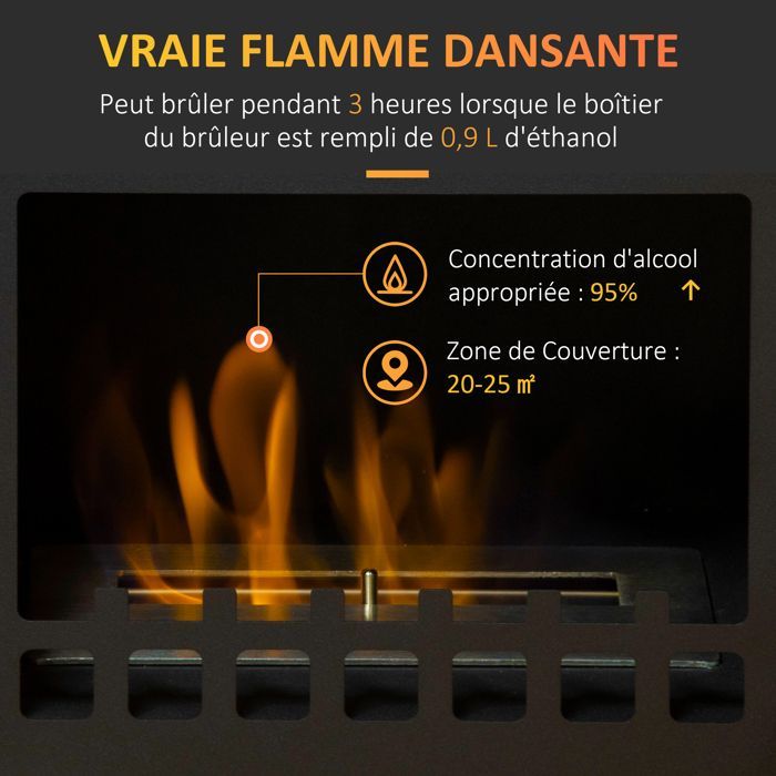 Chimenea de bioetanol - HOMCOM - independiente, depósito de 1,2 L, autonomía de 3 horas, cobertura de 25 m² - acero - 41 x 25 x 54 cm - negra