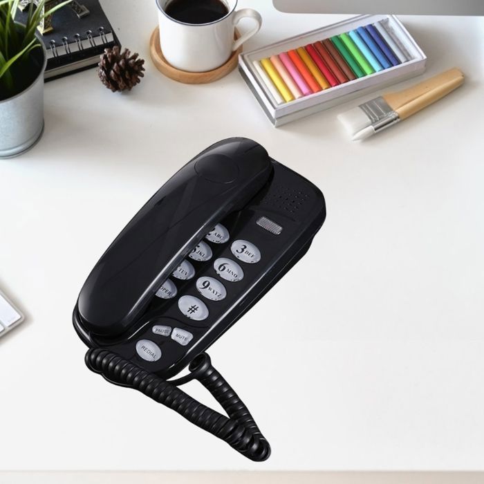 Téléphone fixe filaire blanc, indicateur d’appel muet, fonction recomposition, économie d’énergie, matériau ABS