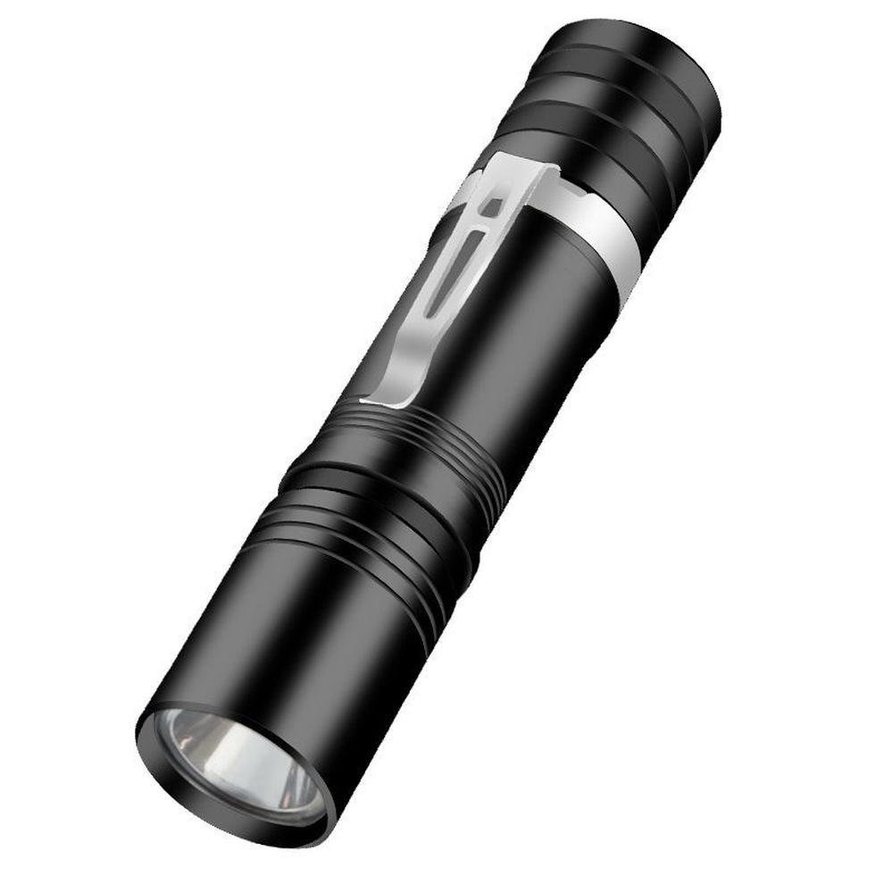 Linterna LED con carga USB, función de carga, resistente al agua, luz intermitente para camping y bicicleta, 3 modos, linterna tipo bolígrafo.
