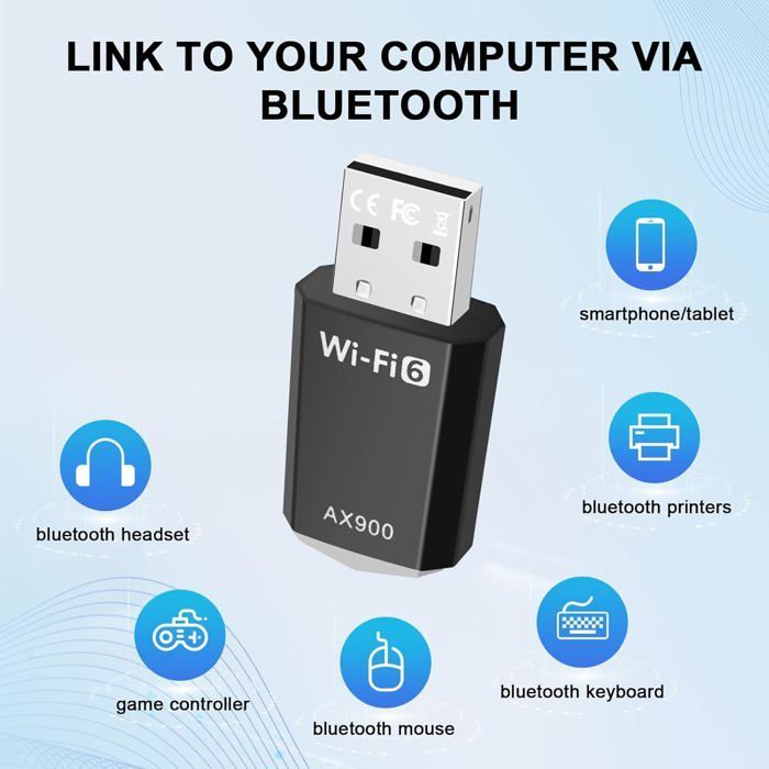 AX900 Dual-Band 2.4/5.8 GHz MU-MIMO WPA3 WiFi 6 USB-adapter voor pc — tot 900 Mbps