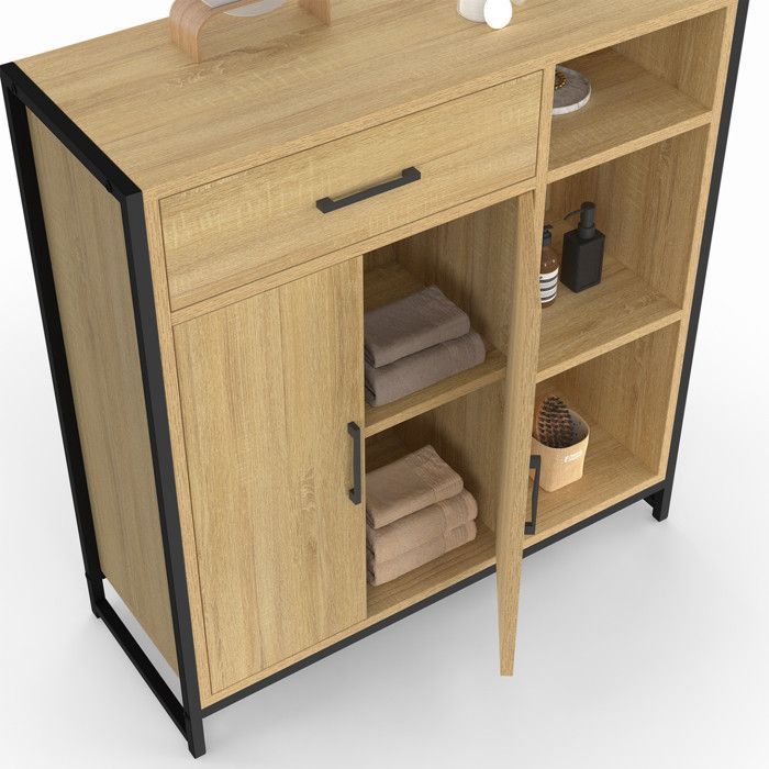 IDMARKET DETROIT bathroom storage unit with 1 drawer, 2 doors, cupboard and shelves, industrial design