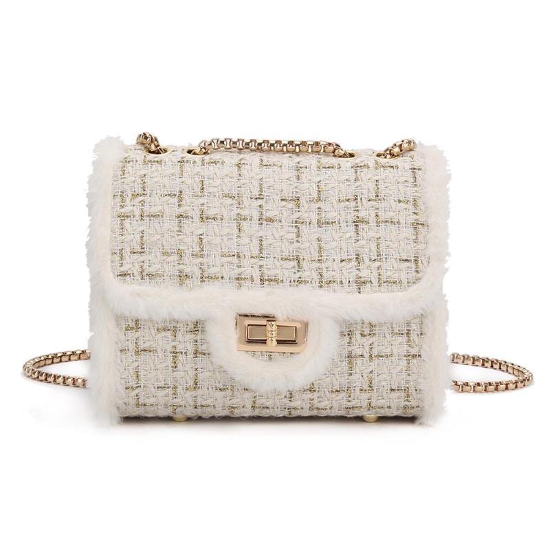 Borsa da donna in lana felpata con catena, borsa a tracolla singola firmata, borse a tracolla da donna, borse a spalla oblique, borsette piccole